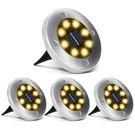 Aogist Solar Ground Lights, Led Garden Disk 4 Pack, Warm White. Fixed Price $28.99.
