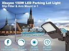 Xbuyee 150W Led Parking Lot Light With Dusk Dawn Photocell, Dimmable Pole. Fixed Price $75.00.