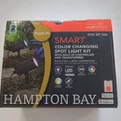 Hampton Bay Smart Black Rgbw Led Outdoor Spotlight Kit Hardwired Hubspace 2-PACK. Fixed Price $75.00.